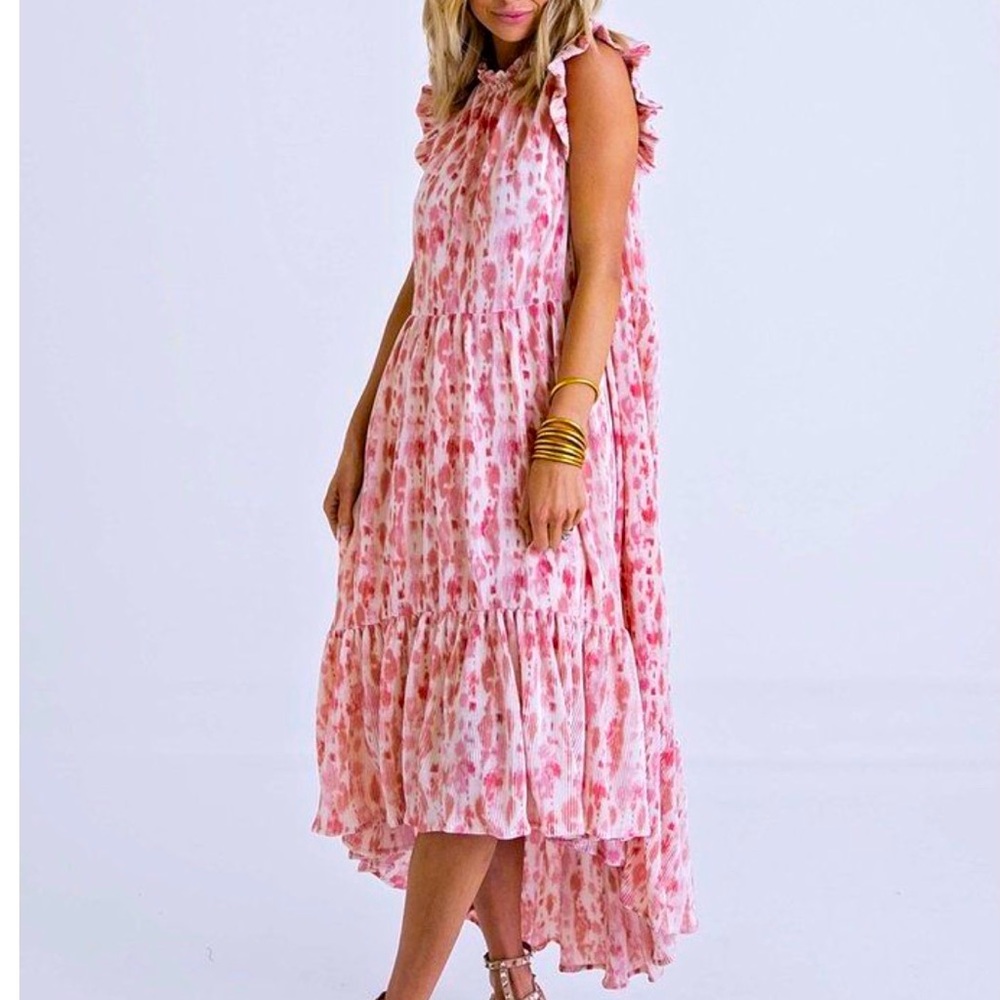 NWT KARLIE Abstract Tie Dye Hi/Lo Ruffle Dress